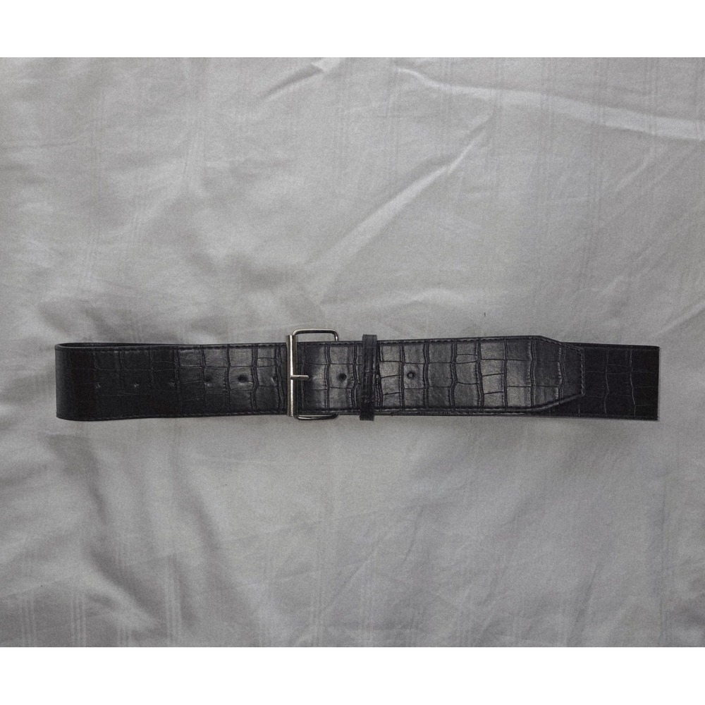 Commense Women's Black Croc Embossed Wide‎ High Waist Fashion Belt Adjustable